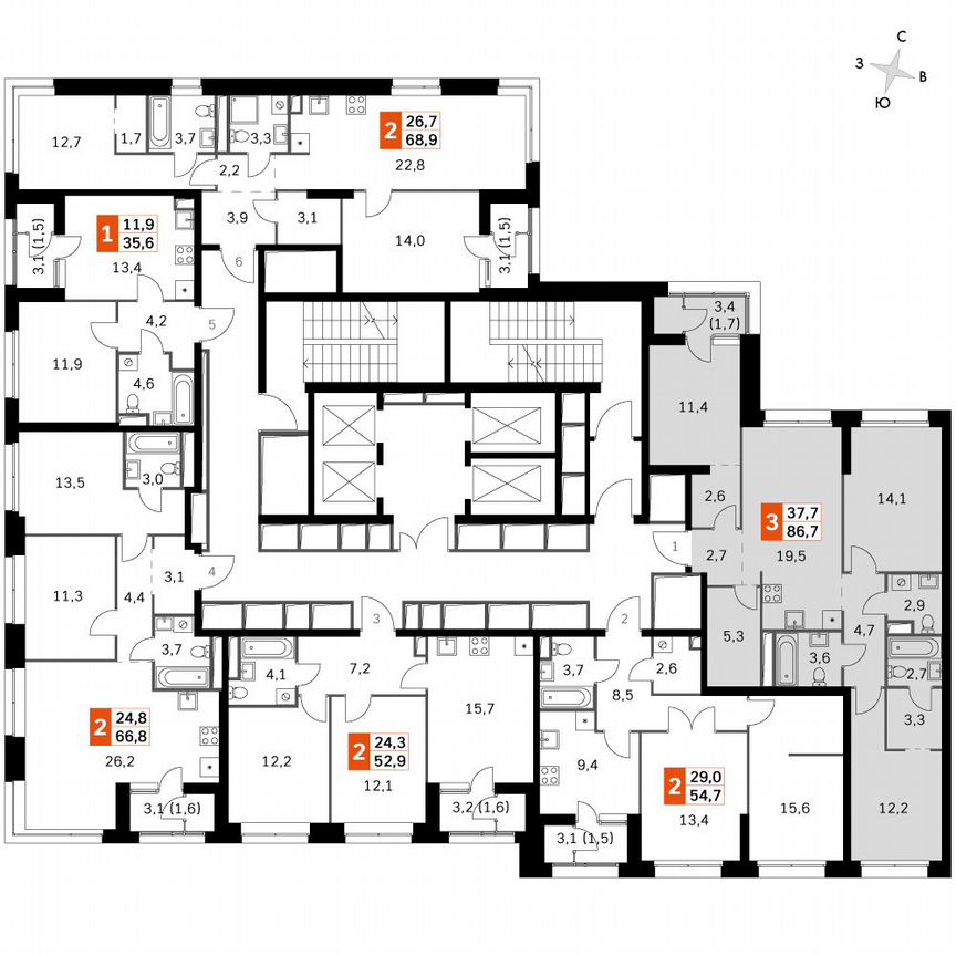3-к. квартира, 87,5 м², 26/26 эт.