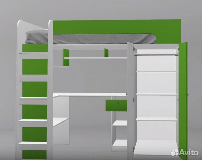 Кровать чердак со столом и шкафом Белый/Венге