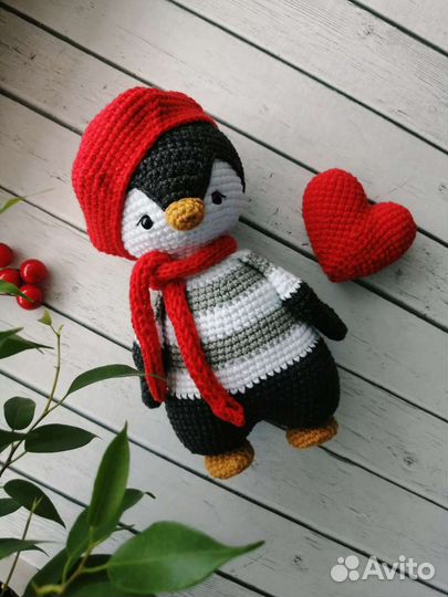 Пингвин ручной работы, вязанная игрушка