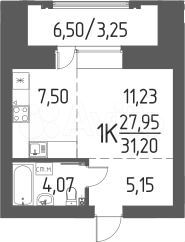 1-к. квартира, 31,2 м², 1/8 эт.