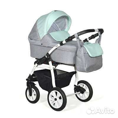Коляска 2 в 1 Indigo Charlotta, мятный+серый