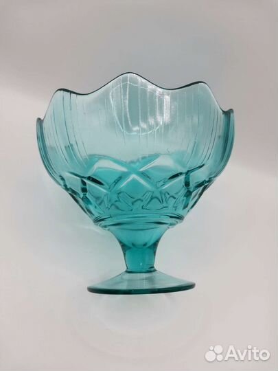 Ваза на ножке Конфетница Голубое стекло СССР