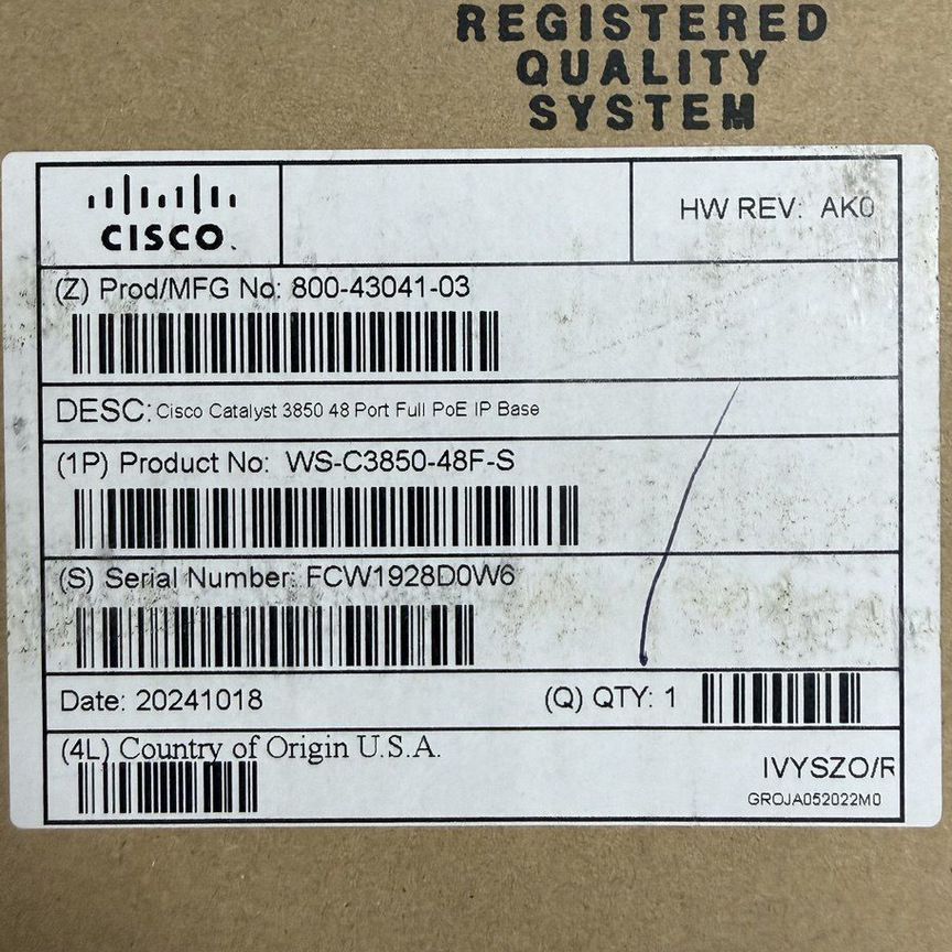 [WS-C3850-48F-S] Cisco Новый В Коробке Ws-C3850-48f-S