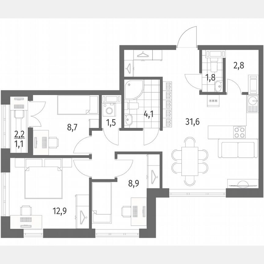 3-к. квартира, 72,9 м², 5/9 эт.
