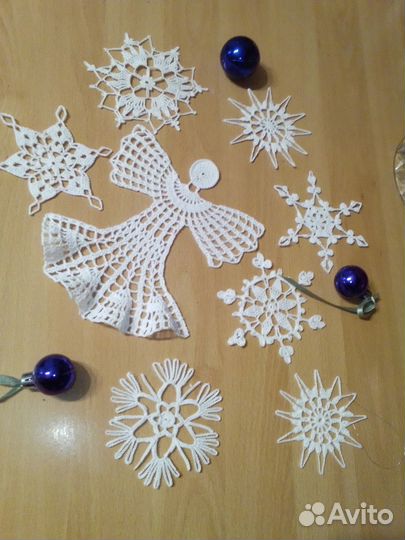 Набор из 7 снежинок и Ангела