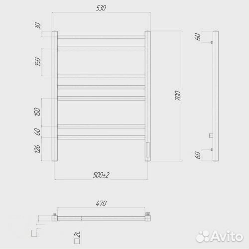 Полотенцесушитель электрический 700х500 тэн правы