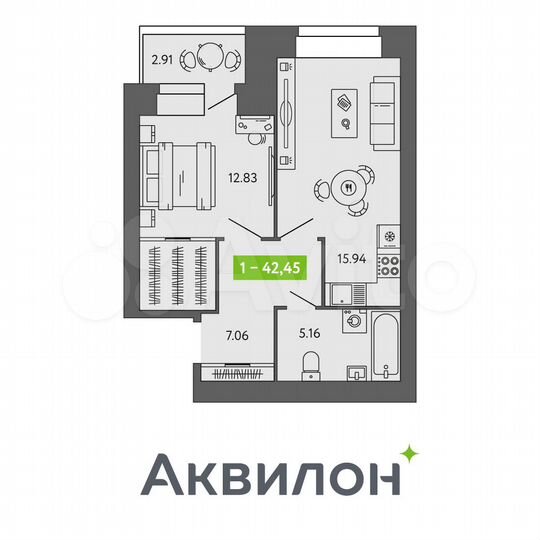 2-к. квартира, 42 м², 3/9 эт.