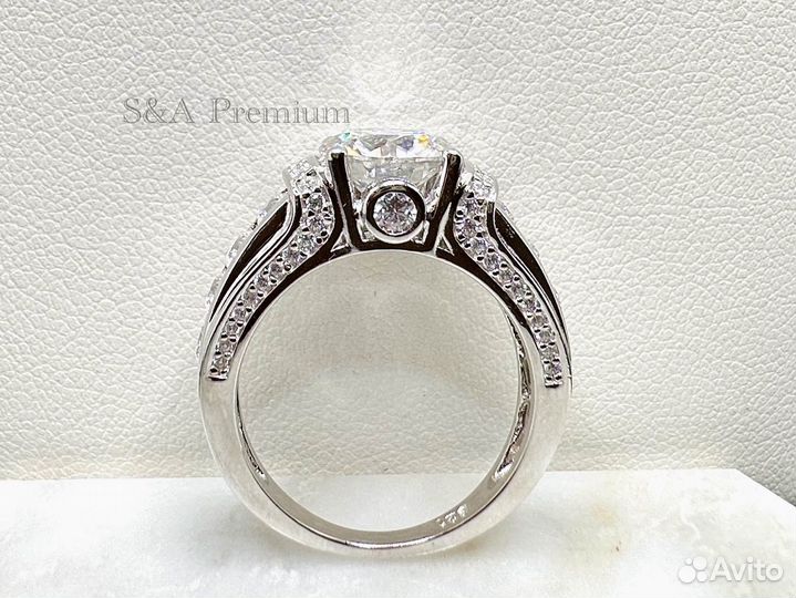 Новое кольцо с муассанитом 2 карата белое золото