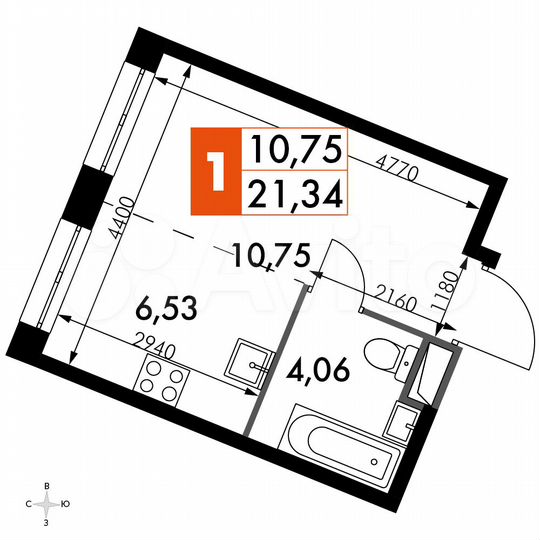 Квартира-студия, 21,3 м², 4/15 эт.