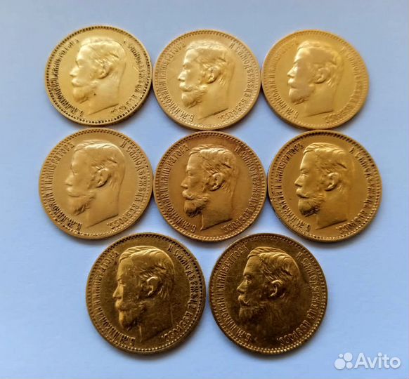 Золотая монета Пять рубл Николая 2