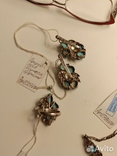 Колье серебро 925 природная бирюза, цирконы