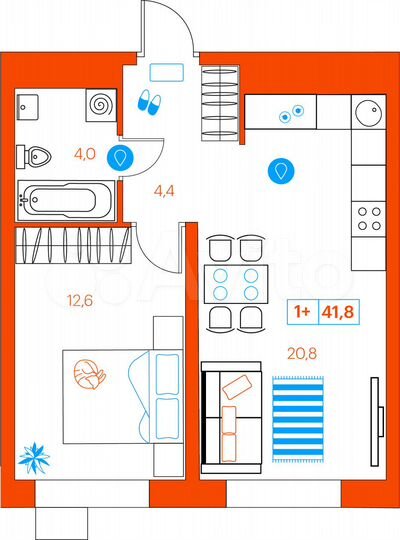 1-к. квартира, 41,8 м², 8/21 эт.