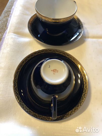 Клмплект чайный СССР лфз, кобальт новый