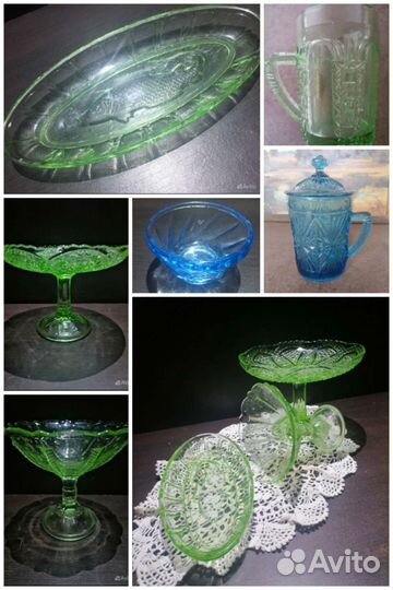 Старинная посуда из цветного стекла