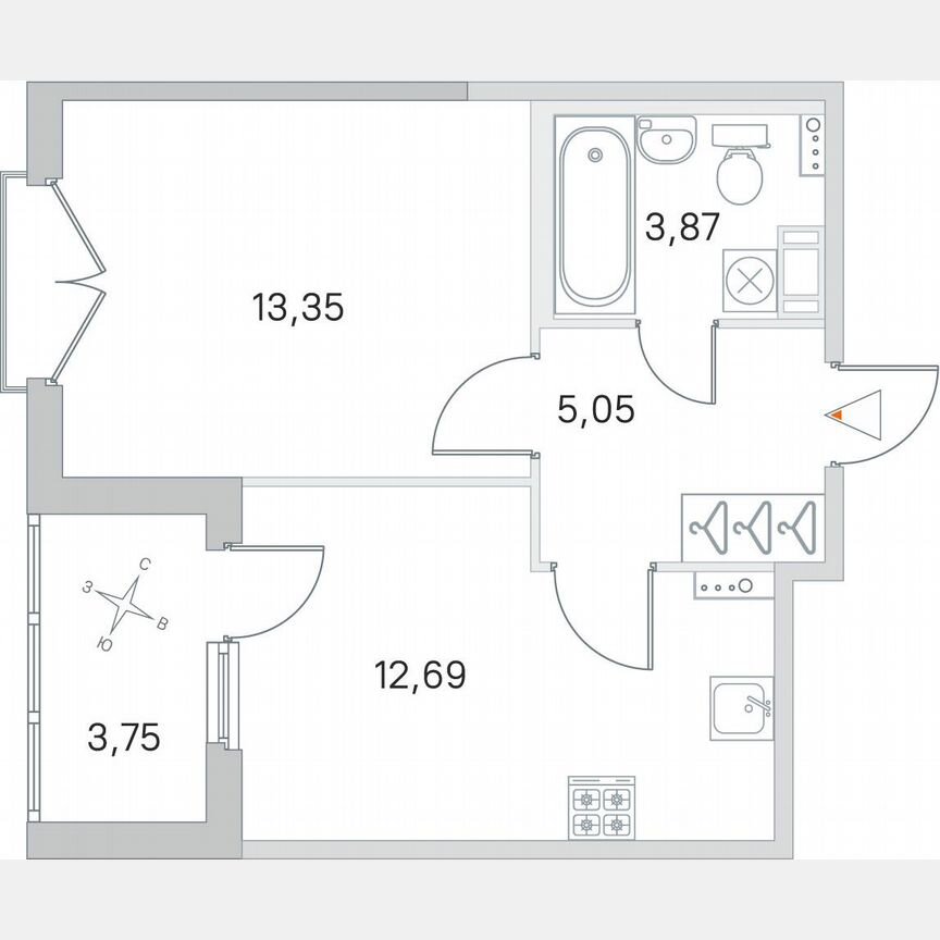 1-к. квартира, 36,8 м², 3/4 эт.