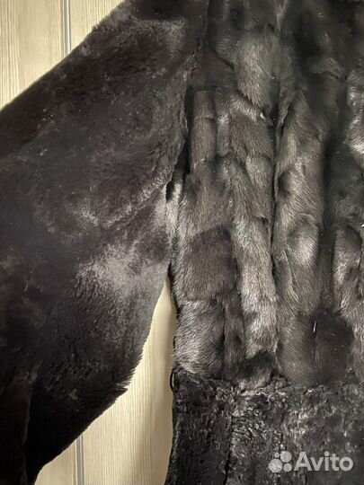 Шуба из мутона с отделкой из норки