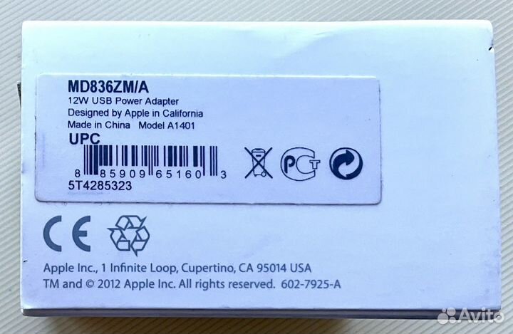 Новый Оригинальный блок 12w Apple для iPad/iPhone