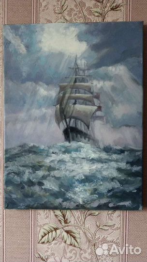 Картина маслом на холсте корабль море