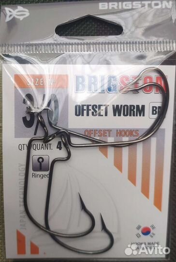 Офсетные крючки Brigston Offset Worm Корея