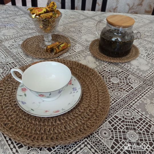 Салфетки сервировочные вязаные из джута