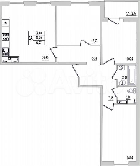 3-к. квартира, 78,3 м², 2/9 эт.