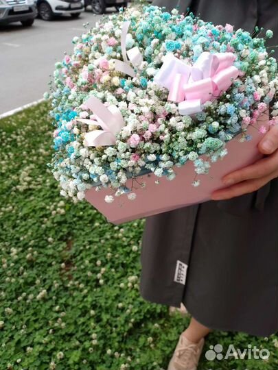 Букет цветов, композиция, живые, гипсофила