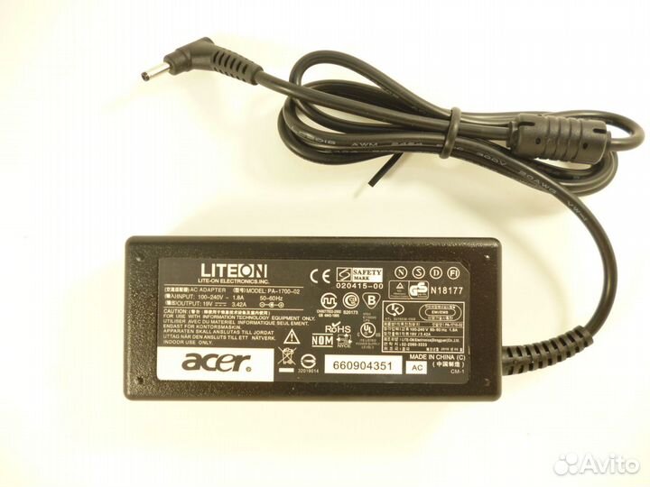 Новый блок питания Acer 65W 19V 3.42A (3.0x1.1)