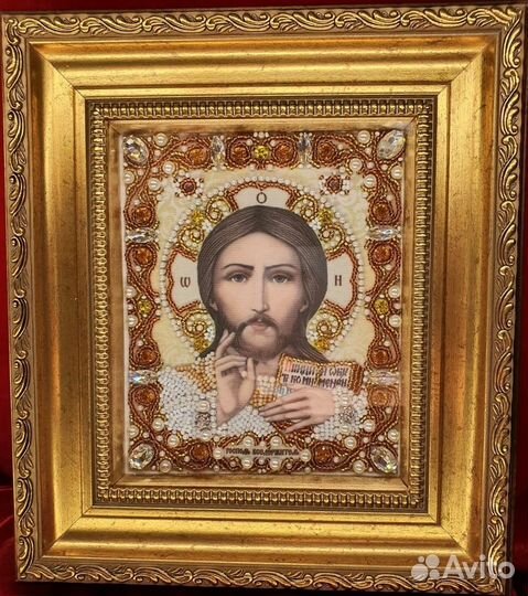 Господь в серебре и золоте.Хрусталь,бусины,бисер