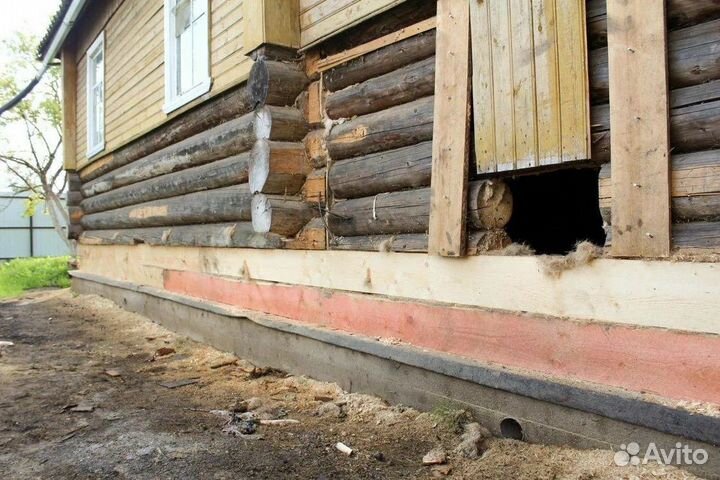 Подьем дома, замена венцов, Ремонт фундамента