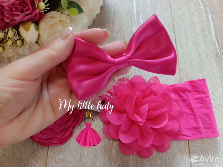 Повязки, бантик - заколка для девочки фуксия новое