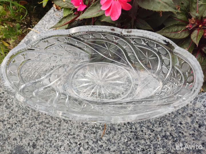 Хрустальная ваза - ладья. 28 на 13 см. Большая