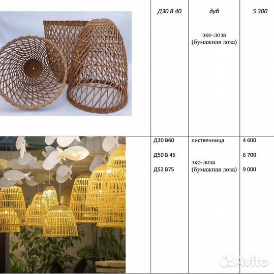 Абажуры плетеные светильники