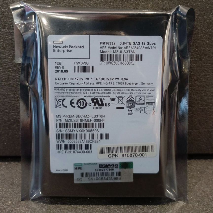 [PM1633A] Ssd Samsung Hpe, 3.84tb, Sas, 12gb/S Pm1633a