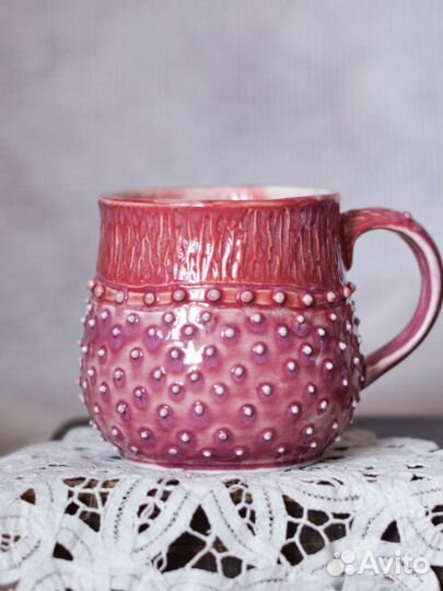Кружка керамическая ручная работа розовая фактура