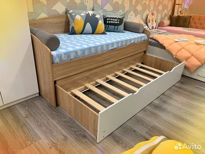 Кровать без мягкой спинки лдсп детская выдвиж спал