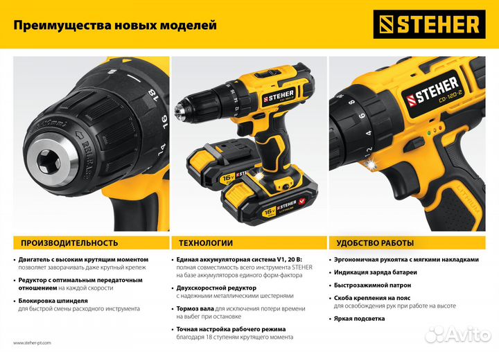 Дрель-шуруповёрт steher V1 без АКБ CD-200
