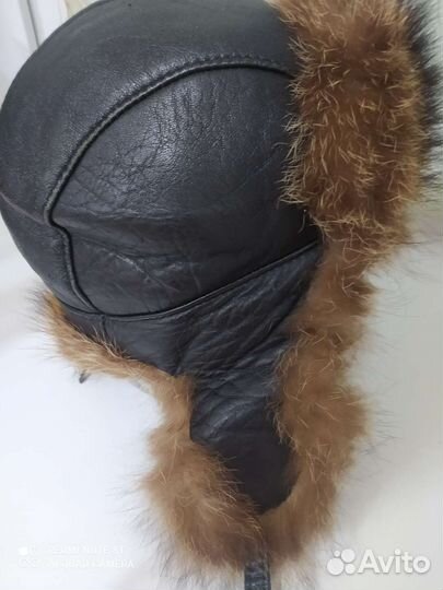 Шапка мужская кожаная с натуральным мехом