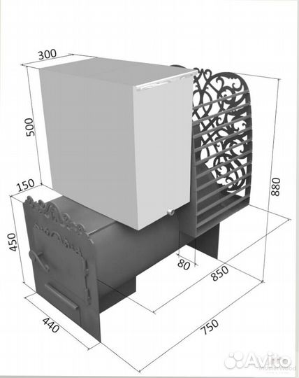 Печь Горизонтальная-426 банная толщина 8мм
