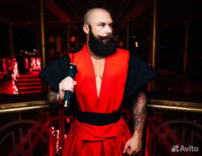 Мужской костюм, кимано, хаками, костюм самурая