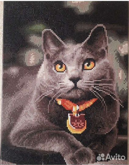 Алмазная мозаика на подрамнике 30*40 Кот серый
