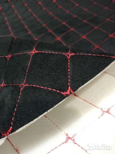 Велюр стёганый ромб красный на поролоне 5мм