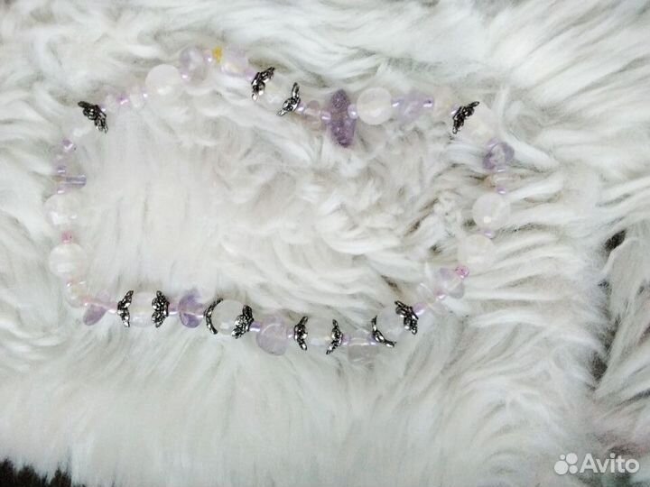 Браслет. Флюорит, розовый кварц