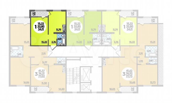 Квартира-студия, 34,1 м², 12/16 эт.