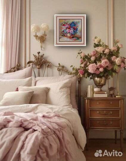 Букетики с цветочками картина маслом 25х25 см