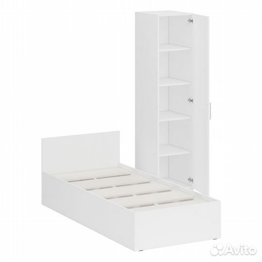 Кровать белая односпальная 900 с пеналом Стандарт, цвет белый, спальное место 900х2000 мм., без матр