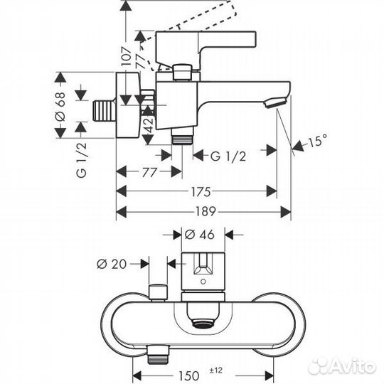 Смеситель для ванны hansgrohe Metris S 31460000