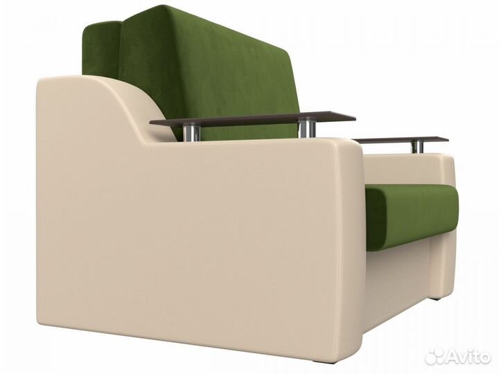 Диван прямой аккордеон Сенатор 100, микровельвет, экокожа, зеленый, бежевый