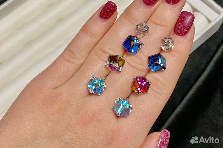 Серьги-кубики 925 с кристаллами Swarovski