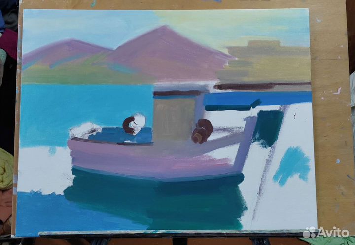 Картина маслом на холсте, морской пейзаж, Катерок