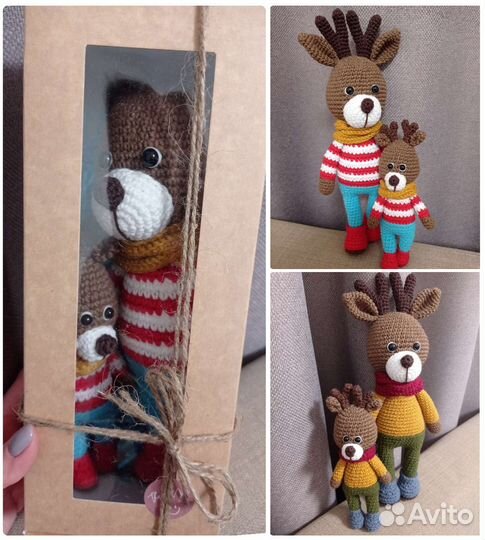 Вязаные игрушки. Подарочный набор. Олени